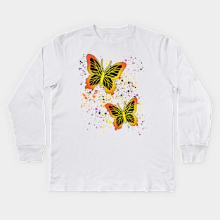 Beautiful Butterflies with Colorful Splatters Kids Long Sleeve T-Shirt